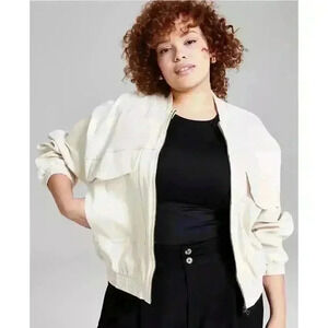And Now This Trendy Plus Size Long Sleeve Twill Jacket White Swan Size S